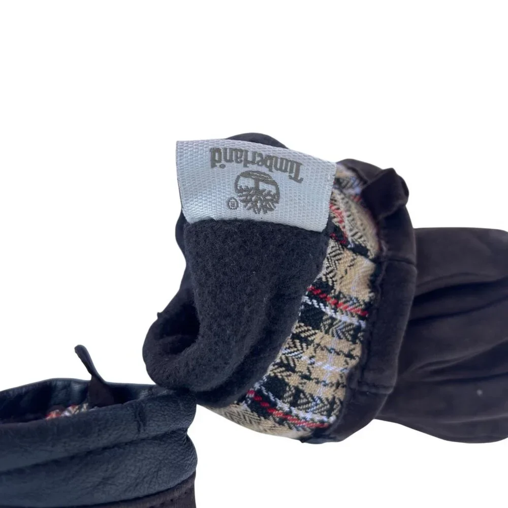 Timberland Genuine Leather Gloves Plaid Lined Women’s L Tag Fits Small